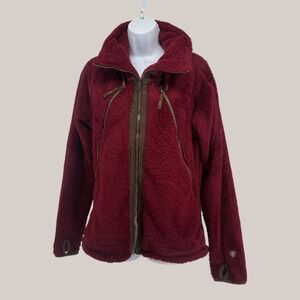 KUHL Avina Flight Jacket - Women's Large - Red Raisin- High Loft Fleece Zip hood
